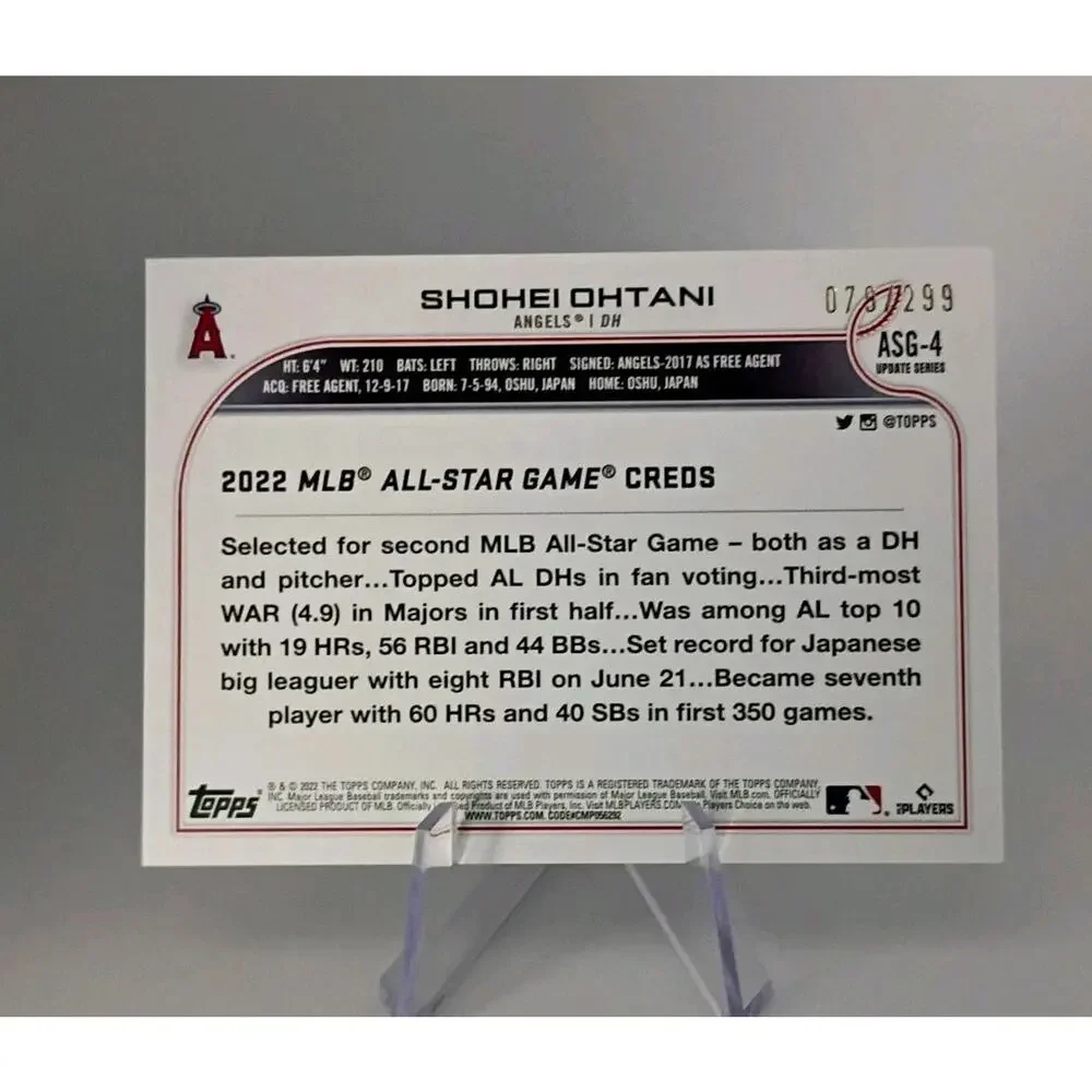 2022 Topps Update - 2022 Mlb All-Star Game Black Shohei Ohtani #ASG-4 SP 79/299 - Picture 3 of 6